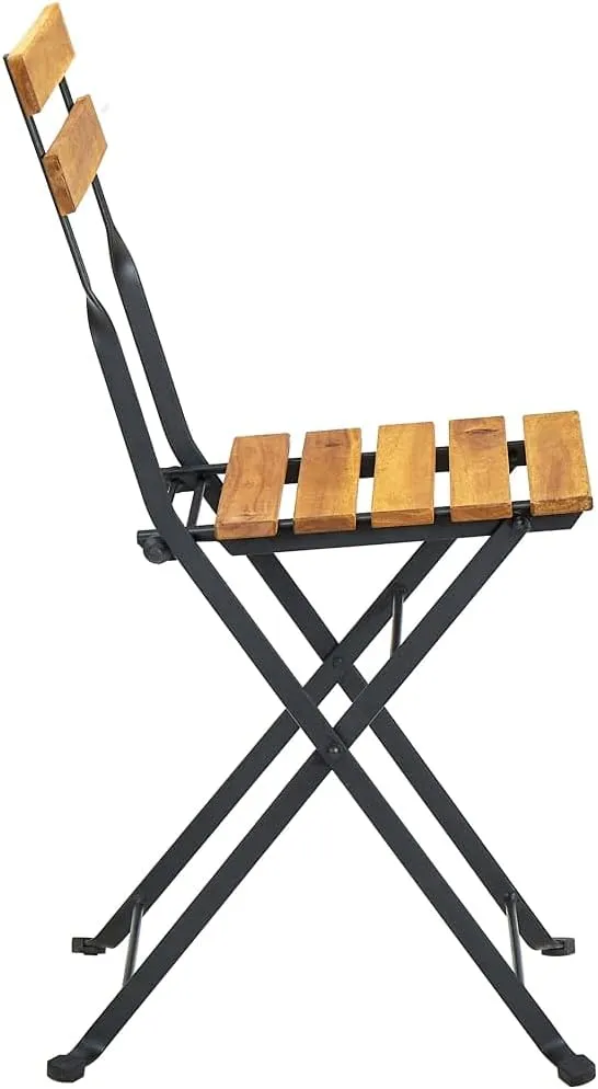 6 Pcs Folding Patio Chairs Solid Acacia Wood and Steel Frame Outdoor Furniture for Garden Balcony Deck Backyard