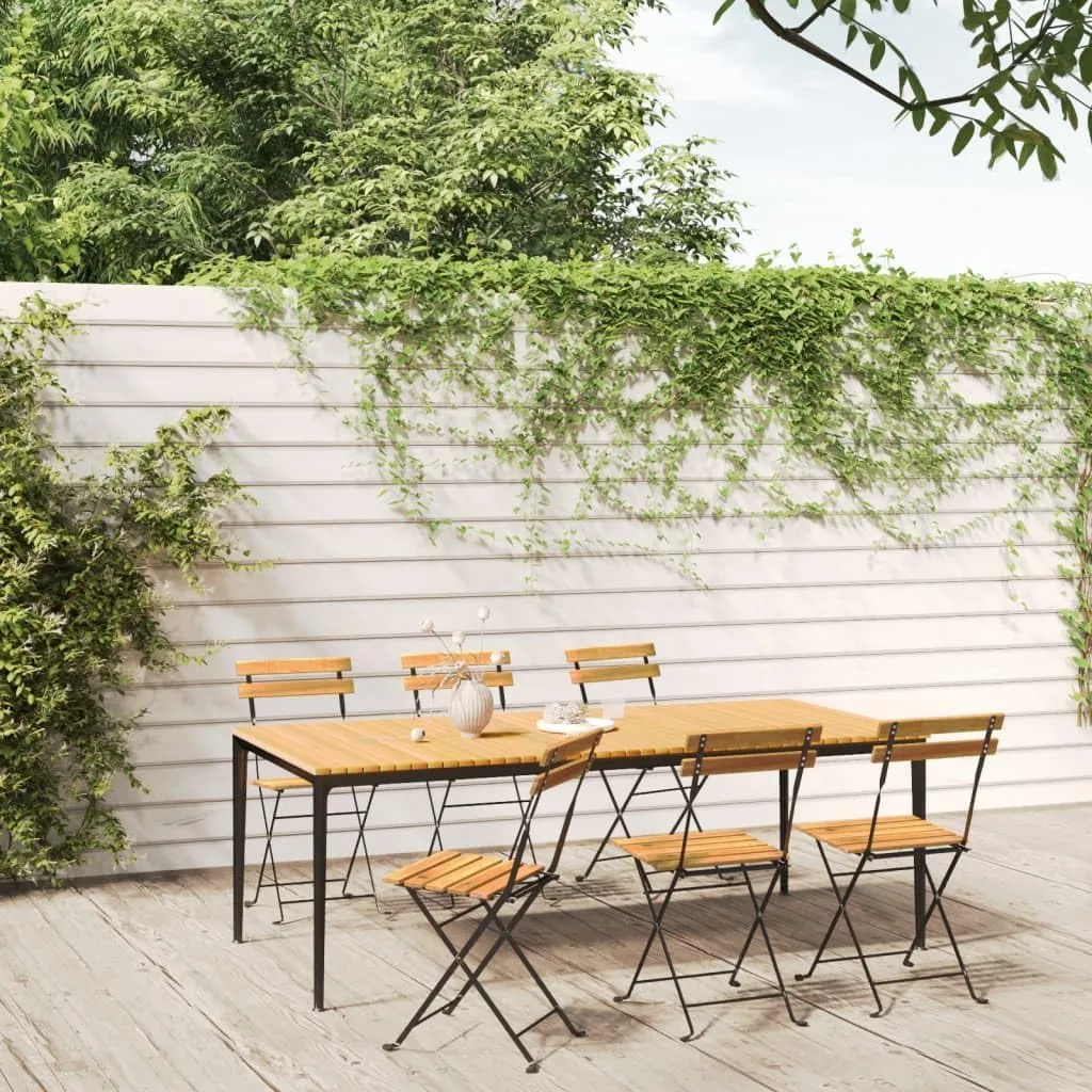 6 Pcs Folding Patio Chairs Solid Acacia Wood and Steel Frame Outdoor Furniture for Garden Balcony Deck Backyard