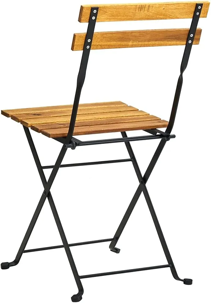 6 Pcs Folding Patio Chairs Solid Acacia Wood and Steel Frame Outdoor Furniture for Garden Balcony Deck Backyard