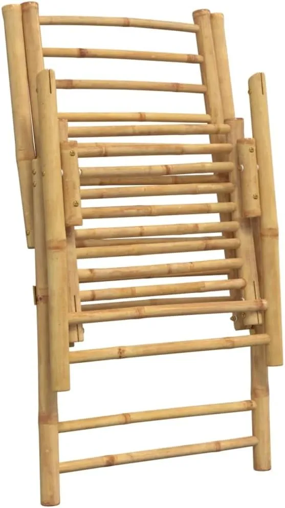 6-Piece Bamboo Folding Reclining Patio Chairs with Cream Cushions, Adjustable Outdoor Lounge Chairs for Poolside Backyard Camping Beach Sunroom (242.5lb Capacity)
