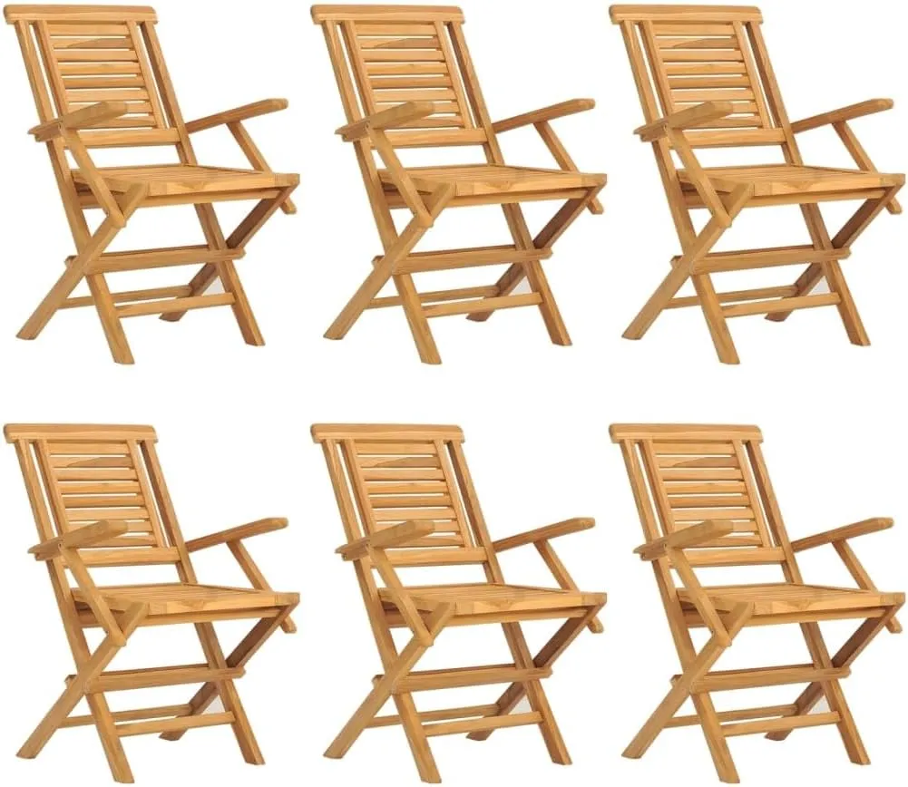 6-Piece Solid Teak Wood Folding Patio Chairs Set 22"x24.8"x35.4" Outdoor Furniture for Camping Beach Poolside & Backyard