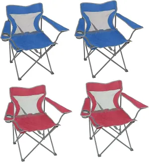 600D Polyester Folding Outdoor Quad Chair Portable Comfort Lounge Seating Set with Cupholder, 4 Pack, Multicolor