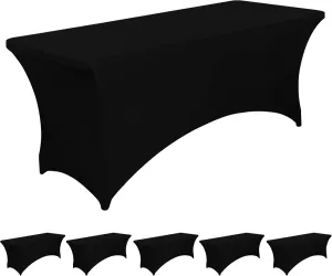 6FT Black Fitted Tablecloths for Rectangle Tables, 6 Pcs - Stretch Spandex Table Cover Protector for Banquet, Massage Bed, Wedding, Birthday, 72 Length x 30 Width x 30 Height Inches