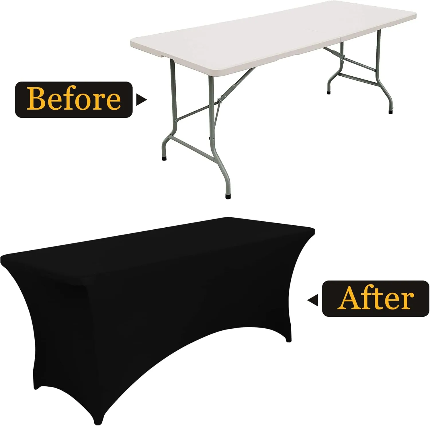 6FT Black Fitted Tablecloths for Rectangle Tables, 6 Pcs - Stretch Spandex Table Cover Protector for Banquet, Massage Bed, Wedding, Birthday, 72 Length x 30 Width x 30 Height Inches