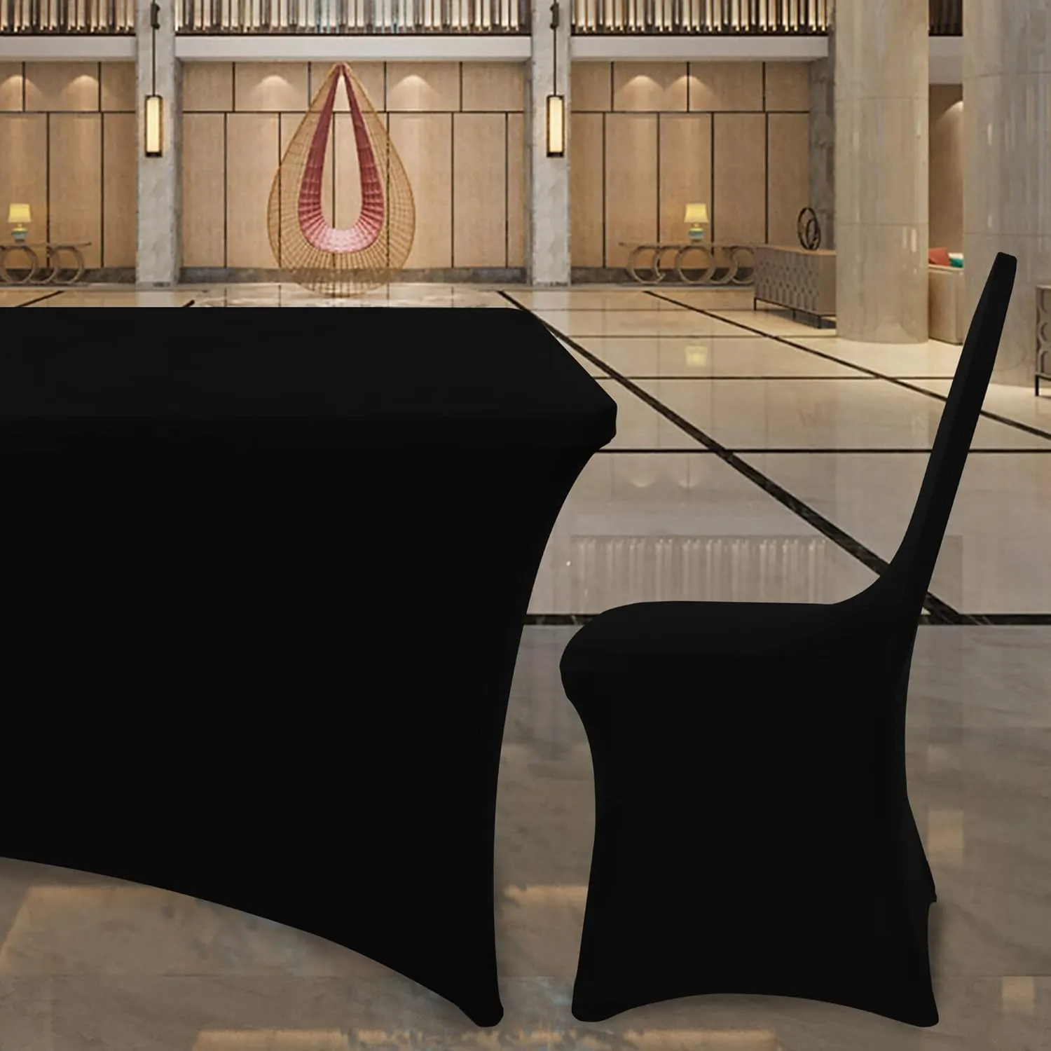 6FT Black Fitted Tablecloths for Rectangle Tables, 6 Pcs - Stretch Spandex Table Cover Protector for Banquet, Massage Bed, Wedding, Birthday, 72 Length x 30 Width x 30 Height Inches