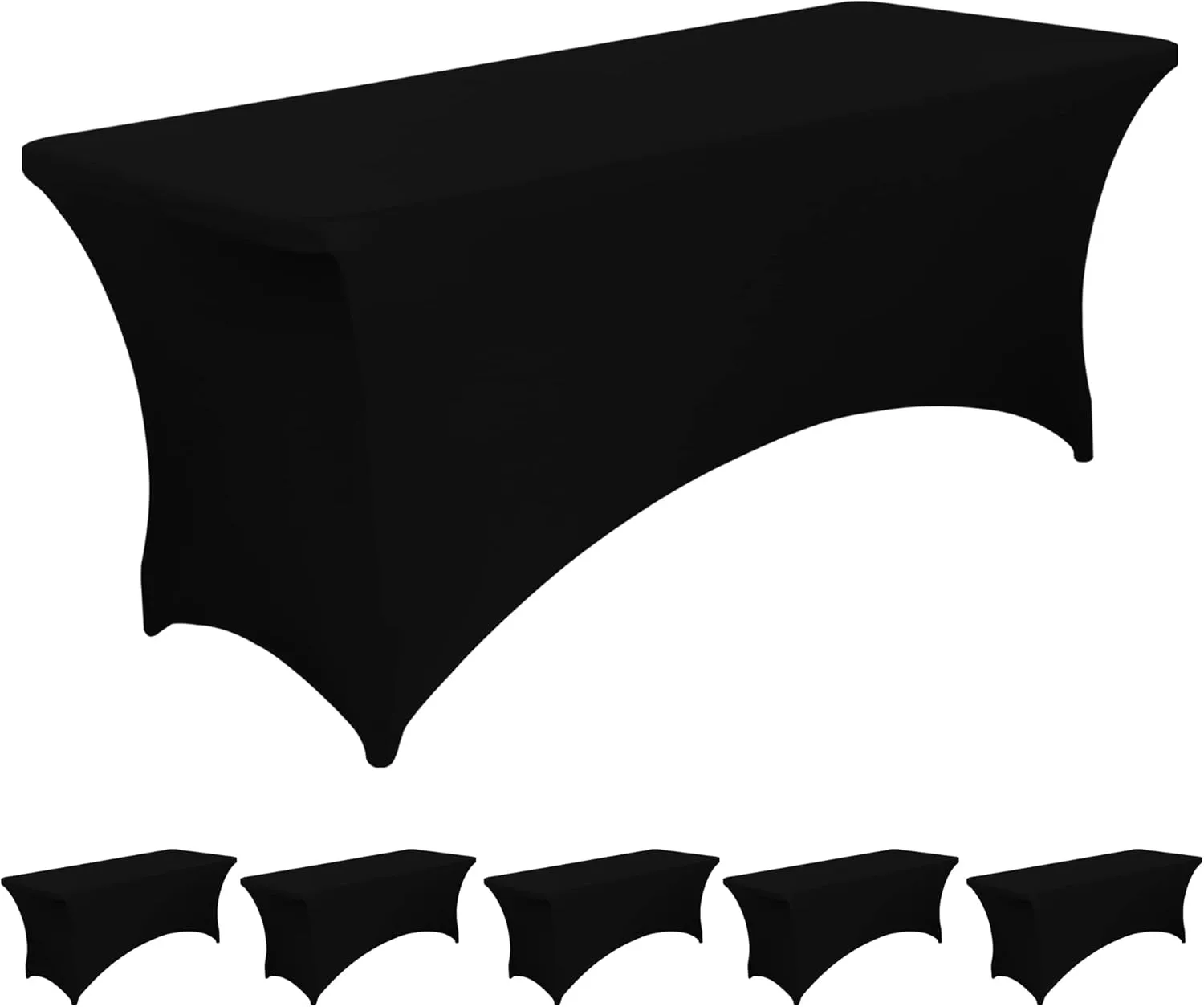 6FT Black Fitted Tablecloths for Rectangle Tables, 6 Pcs - Stretch Spandex Table Cover Protector for Banquet, Massage Bed, Wedding, Birthday, 72 Length x 30 Width x 30 Height Inches
