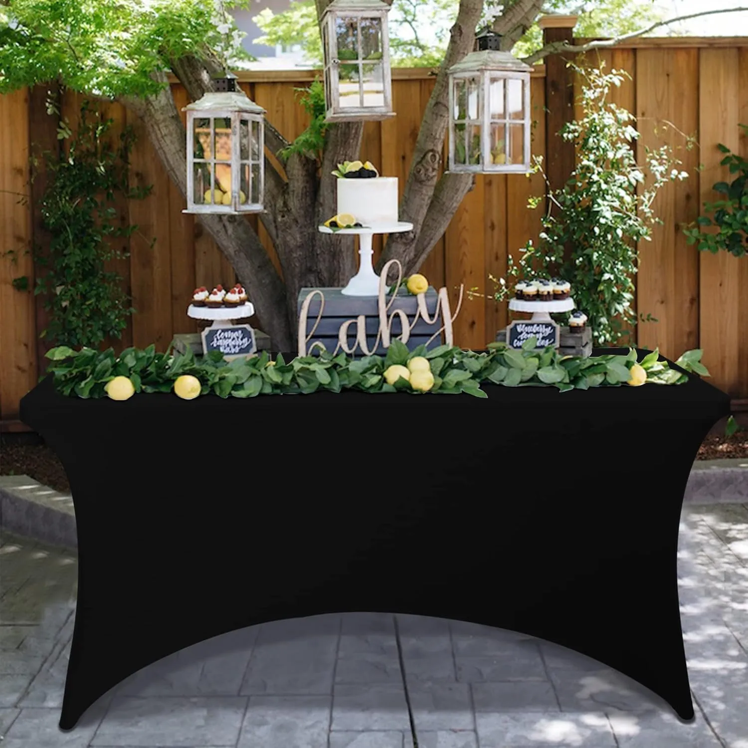 6FT Black Fitted Tablecloths for Rectangle Tables, 6 Pcs - Stretch Spandex Table Cover Protector for Banquet, Massage Bed, Wedding, Birthday, 72 Length x 30 Width x 30 Height Inches