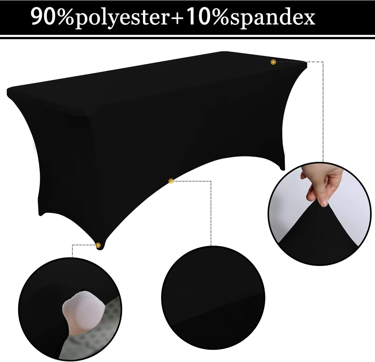 6FT Black Fitted Tablecloths for Rectangle Tables, 6 Pcs - Stretch Spandex Table Cover Protector for Banquet, Massage Bed, Wedding, Birthday, 72 Length x 30 Width x 30 Height Inches