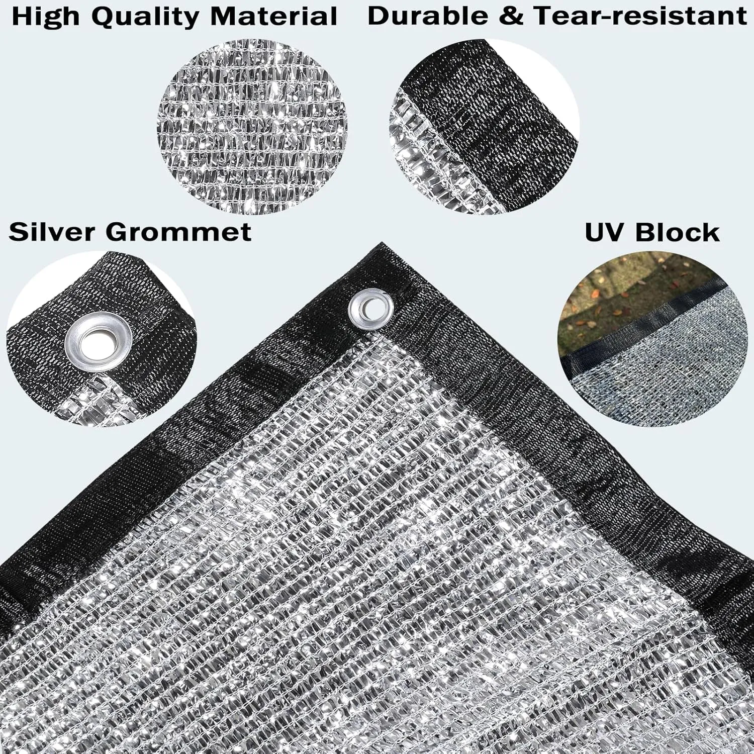 70% Reflective Aluminum Foil Sun Shade Cloth,Mesh Canopy Cover with Grommets,Durable Shade Fabric for Patio Porch,Garden,Greenhouse,Pergola 10ft X 20ft