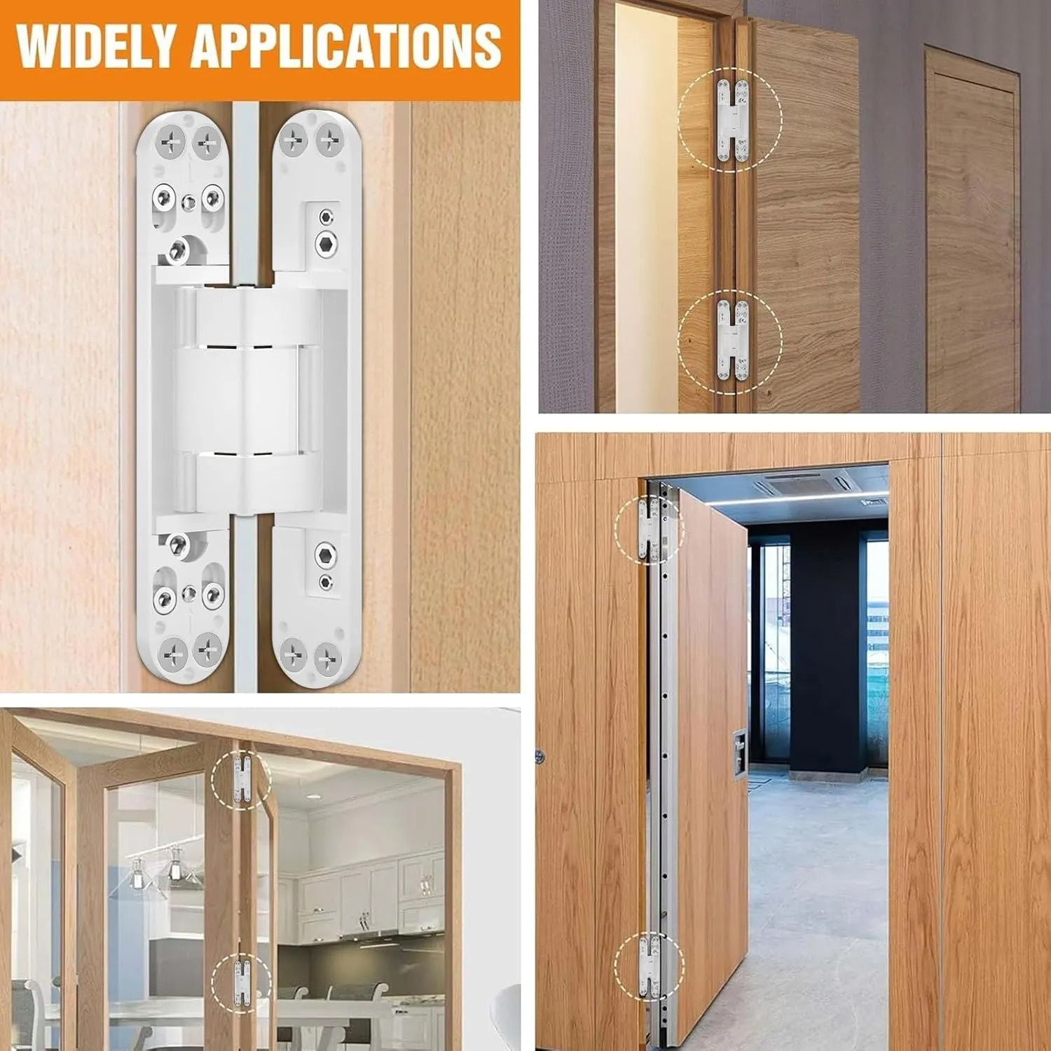 7" Hidden Door Hinge/Invisible Door Silent 180 Degree Swing Hinge 3-Way Adjustable Butt 7 x 2.8 x 1 (Pack of 2) (White 7 inches)