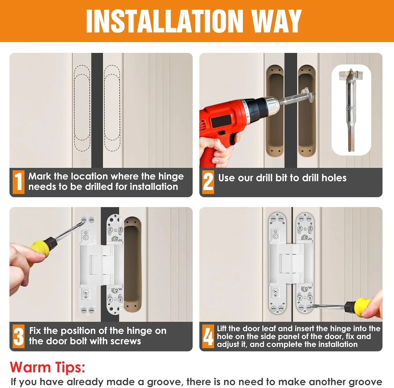 7" Hidden Door Hinge/Invisible Door Silent 180 Degree Swing Hinge 3-Way Adjustable Butt 7 x 2.8 x 1 (Pack of 2) (White 7 inches)