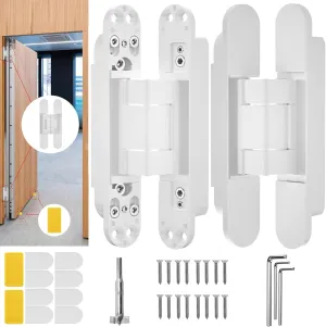 7" Hidden Door Hinge/Invisible Door Silent 180 Degree Swing Hinge 3-Way Adjustable Butt 7 x 2.8 x 1 (Pack of 2) (White 7 inches)