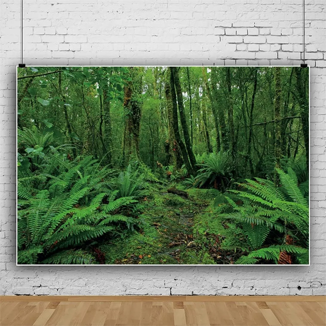 7x5ft Green Jungle Forest Backdrop for Photography Spring Woods Rainforest Natural Scenery Outdoor Wonderland Background Picnic Camping Adventure Photo Booth Studio Props
