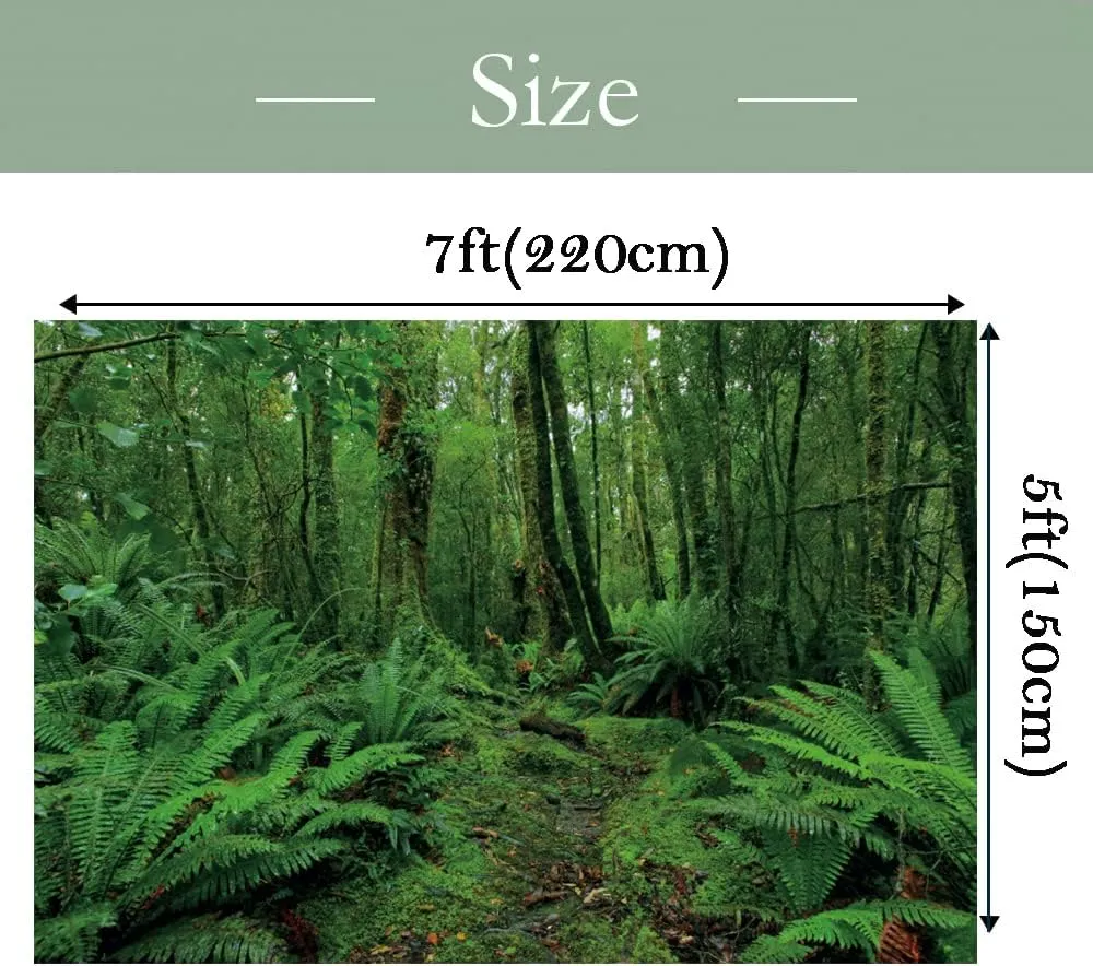 7x5ft Green Jungle Forest Backdrop for Photography Spring Woods Rainforest Natural Scenery Outdoor Wonderland Background Picnic Camping Adventure Photo Booth Studio Props
