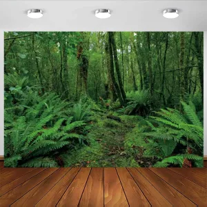 7x5ft Green Jungle Forest Backdrop for Photography Spring Woods Rainforest Natural Scenery Outdoor Wonderland Background Picnic Camping Adventure Photo Booth Studio Props