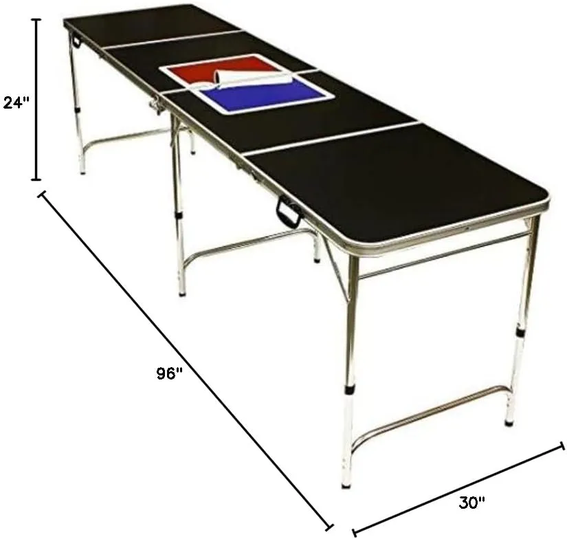 8' Folding Beer Pong Table with Bottle Opener, Ball Rack and 6 Pong Balls