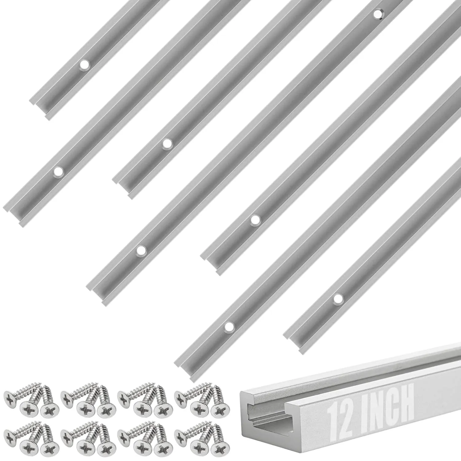 8 Pack 12 inch T-Track with Screws, Double-Cut Aluminum T-Track for Woodworking Jigs and Fixures, Drill Press Table, Workbench