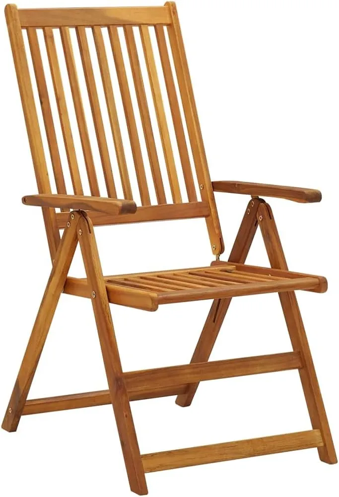 8-Piece Solid Acacia Wood Folding Patio Chairs Set with Anthracite Cushions, Outdoor Furniture for Garden Terrace Dining Camping Beach Foldable Space-Saving Design