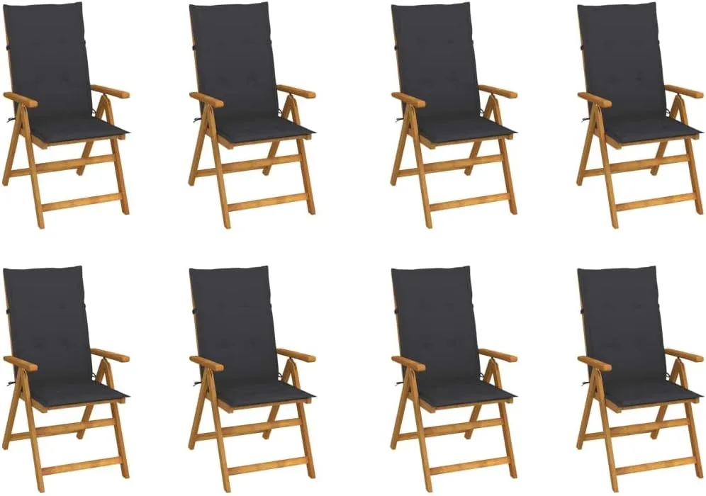 8-Piece Solid Acacia Wood Folding Patio Chairs Set with Anthracite Cushions, Outdoor Furniture for Garden Terrace Dining Camping Beach Foldable Space-Saving Design