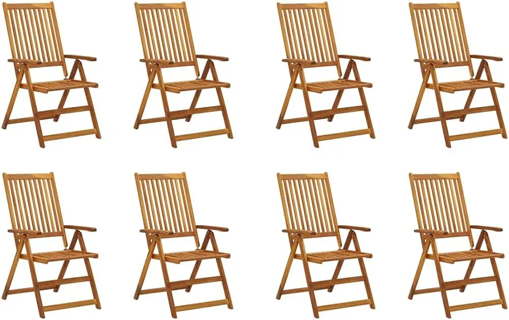 8-Piece Solid Acacia Wood Folding Patio Chairs Set with Anthracite Cushions, Outdoor Furniture for Garden Terrace Dining Camping Beach Foldable Space-Saving Design
