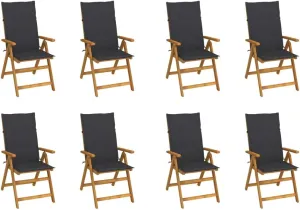 8-Piece Solid Acacia Wood Folding Patio Chairs Set with Anthracite Cushions, Outdoor Furniture for Garden Terrace Dining Camping Beach Foldable Space-Saving Design
