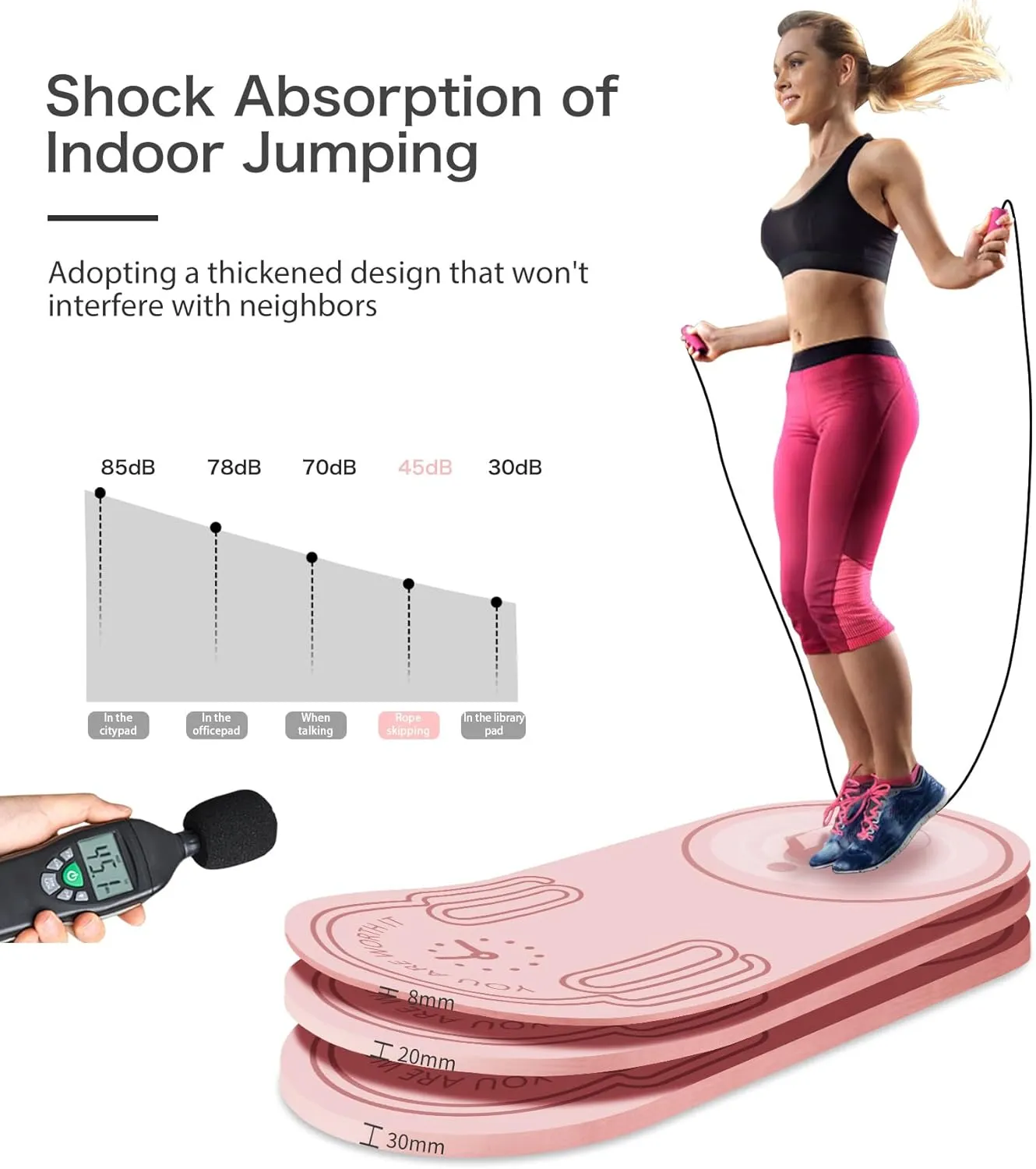 8/20/30mm Jump Rope Mat Fitness Exercise Mat Durable, Non-Slip, Workout Mats with Jump Rope & Carrying Bag for Home Gym Flooring (55"x 24")