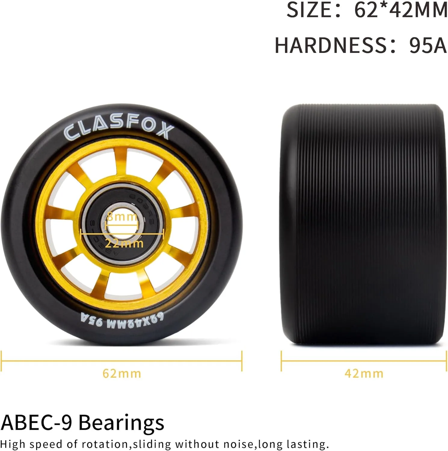 95A Speed/Derby Wheels Aluminum Roller Skate Wheels Indoor Roller Replacement Wheel (Set of 8)