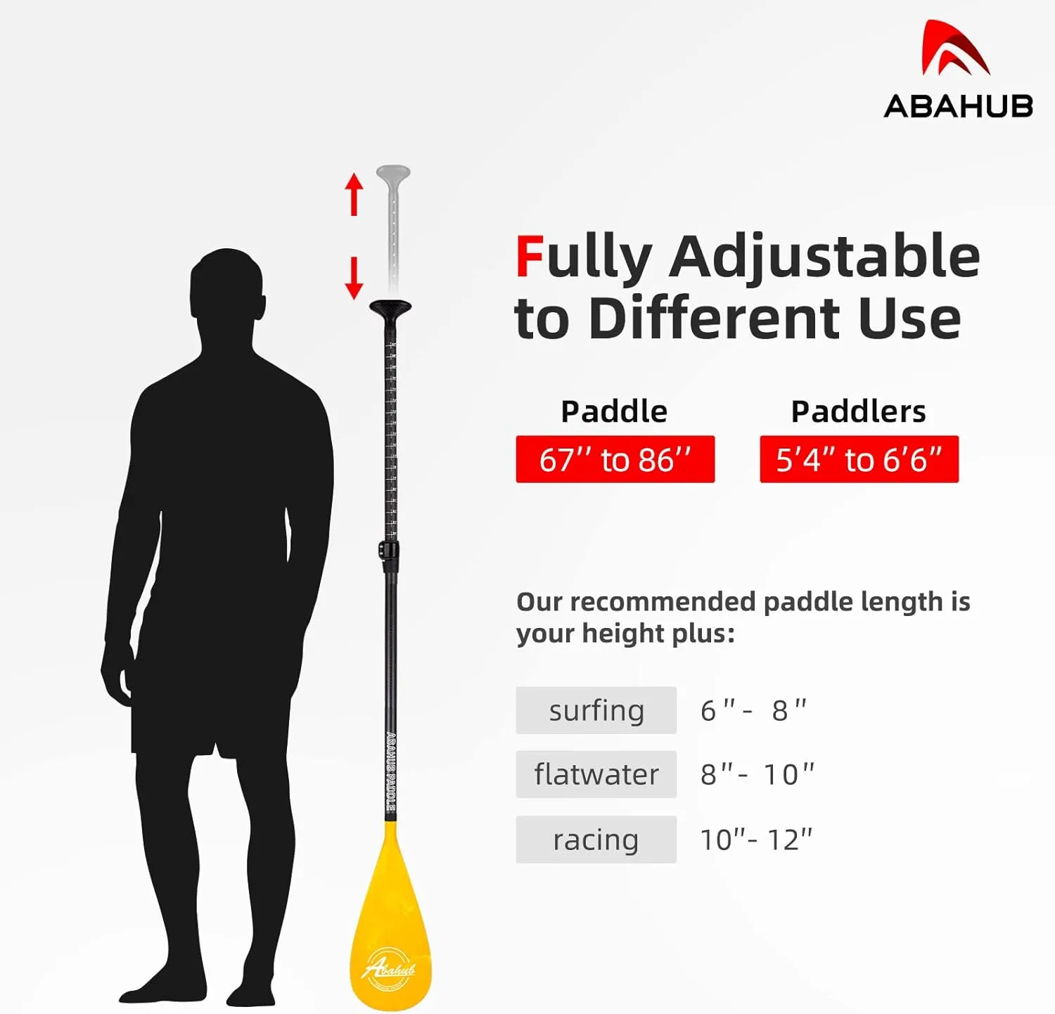 Abahub Carbon Fiber SUP Paddles, 1 x 3 Section Adjustable 67" - 86" Carbon Fiber Shaft, Lightweight Stand-up Paddle Oars for Paddleboards, with a Carrying Bag