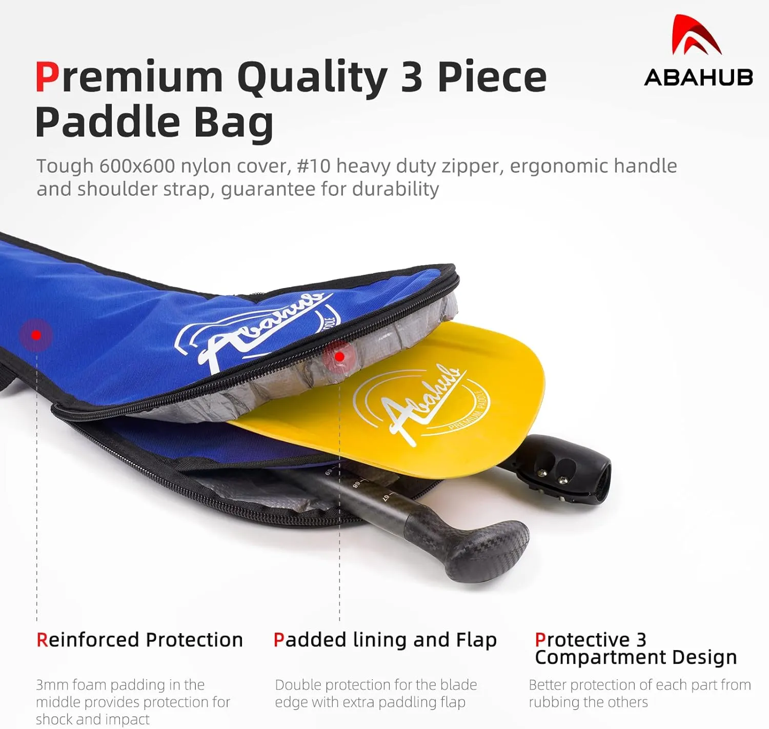 Abahub Carbon Fiber SUP Paddles, 1 x 3 Section Adjustable 67" - 86" Carbon Fiber Shaft, Lightweight Stand-up Paddle Oars for Paddleboards, with a Carrying Bag