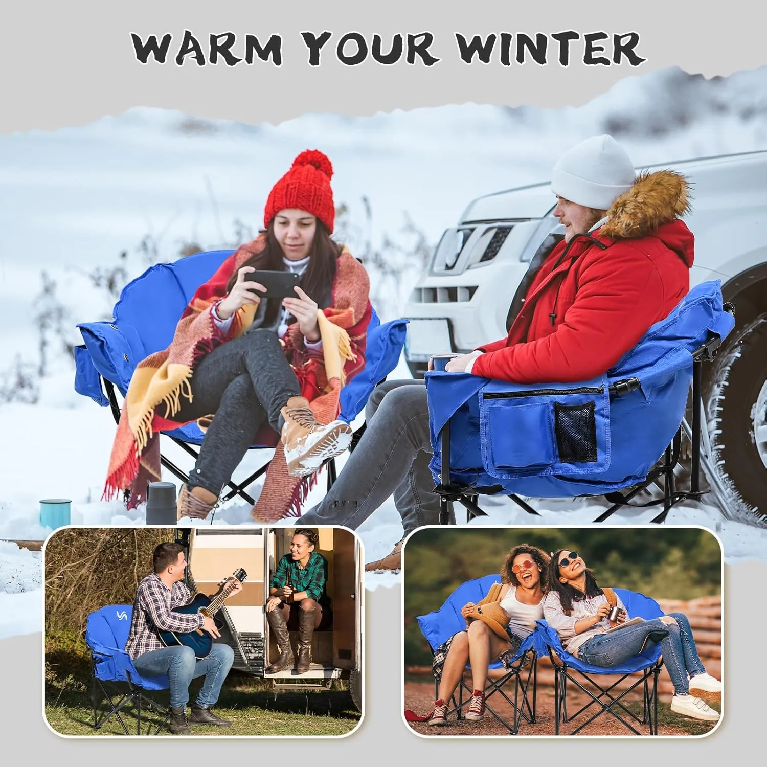 ABORON Heated Camping Chair Oversized, Three Model Portable Heated Cushion Folding Chair, Heavy Duty Heated Foldable Chairs Support Up to 500 lbs, Ideal for Outdoor Adventures