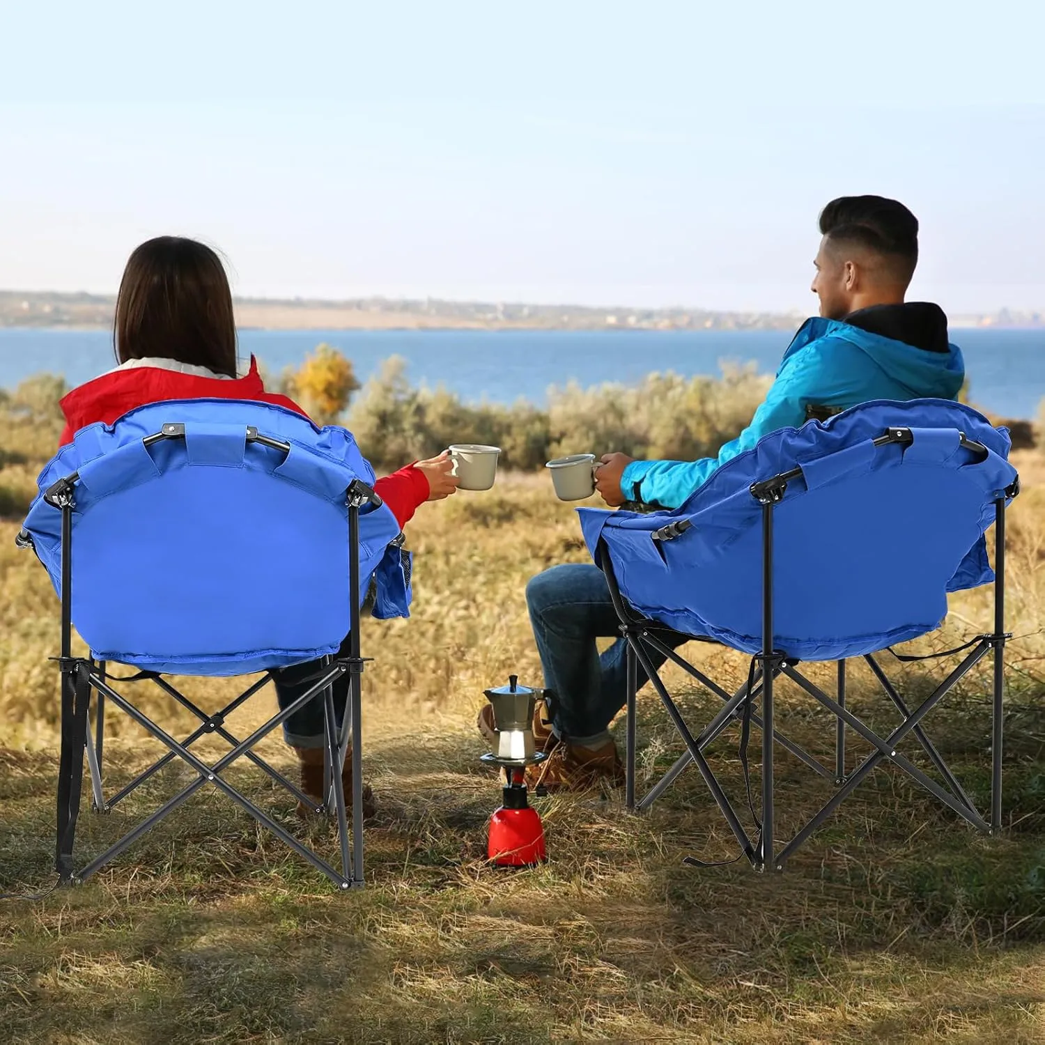 ABORON Heated Camping Chair Oversized, Three Model Portable Heated Cushion Folding Chair, Heavy Duty Heated Foldable Chairs Support Up to 500 lbs, Ideal for Outdoor Adventures