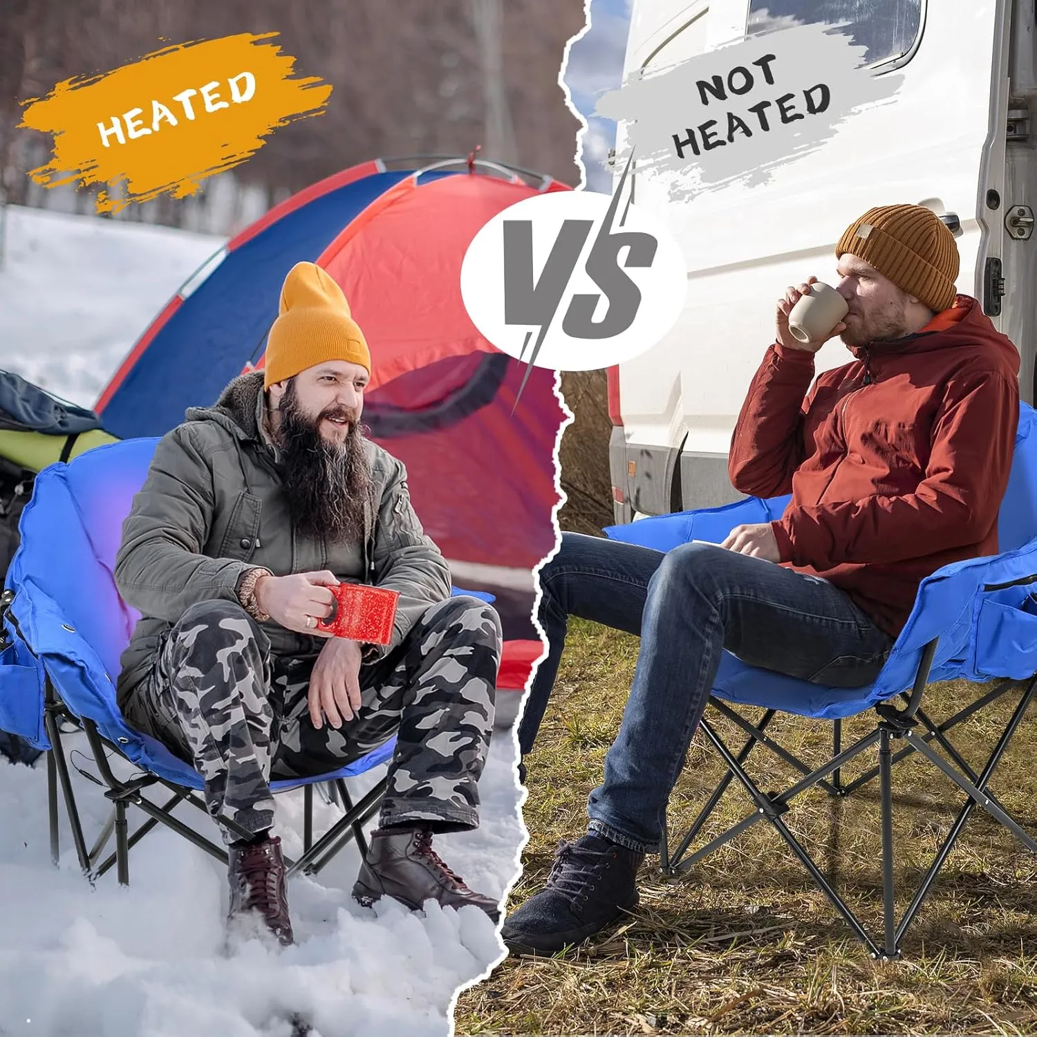 ABORON Heated Camping Chair Oversized, Three Model Portable Heated Cushion Folding Chair, Heavy Duty Heated Foldable Chairs Support Up to 500 lbs, Ideal for Outdoor Adventures