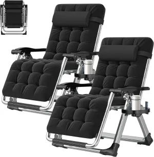 ABORON Zero Gravity Chair Set of 2, Outdoor Lounge Chairs Sun Loungers with Removable Cushion,Headrest,Cup Holder,Reclining Patio Lounger Chair for Indoor and Outdoor