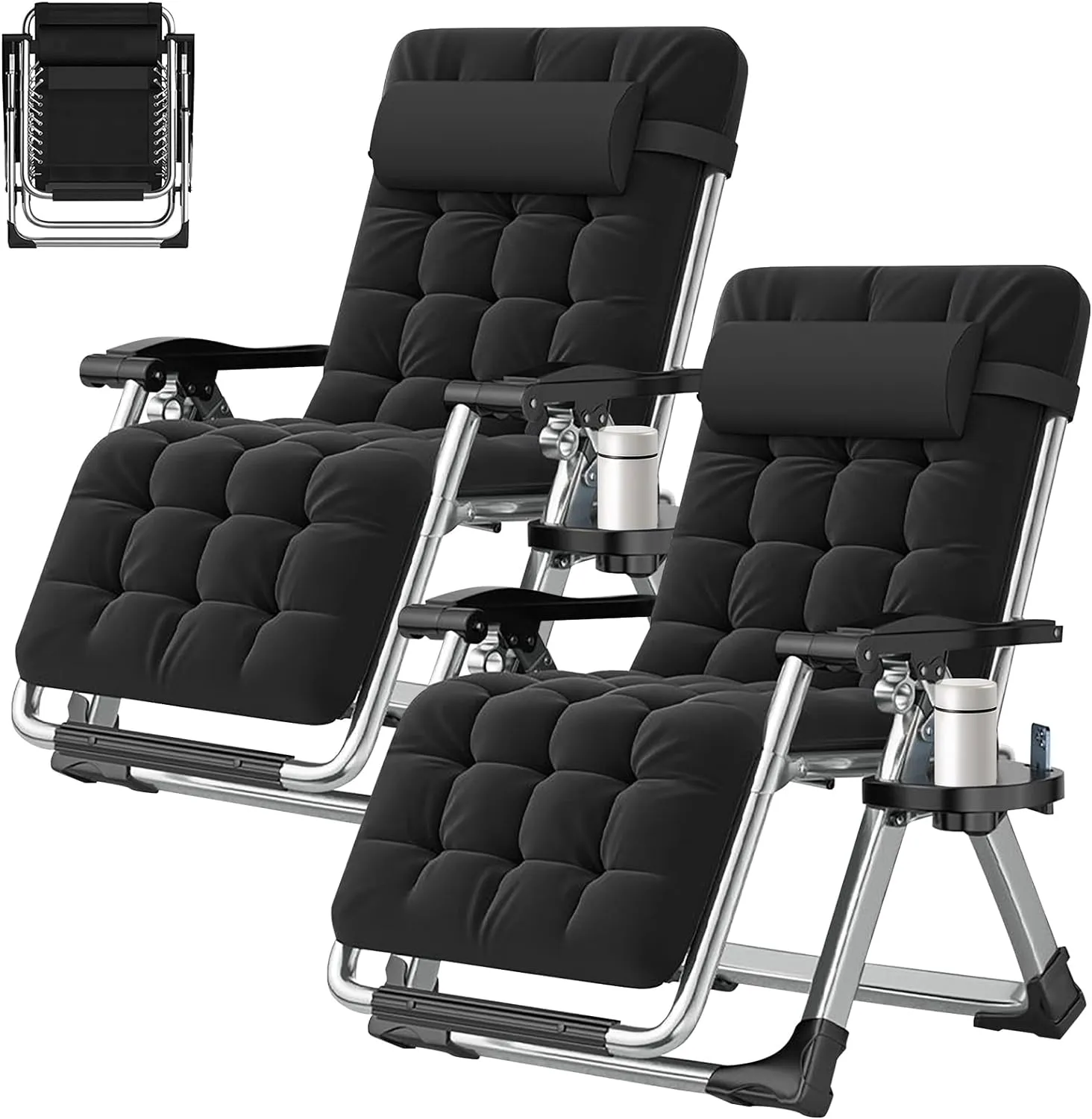 ABORON Zero Gravity Chair Set of 2, Outdoor Lounge Chairs Sun Loungers with Removable Cushion,Headrest,Cup Holder,Reclining Patio Lounger Chair for Indoor and Outdoor