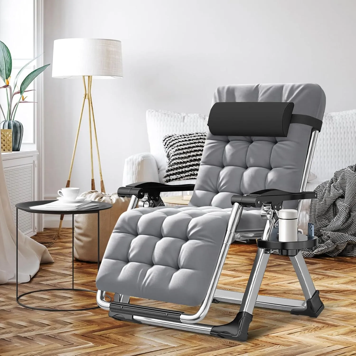 ABORON Zero Gravity Chair,Premium Outdoor Lawn Folding Lounge Chairs,Sturdy Adjustable Reclining Patio Chairs with Removable Cushion,Headrest & Tray