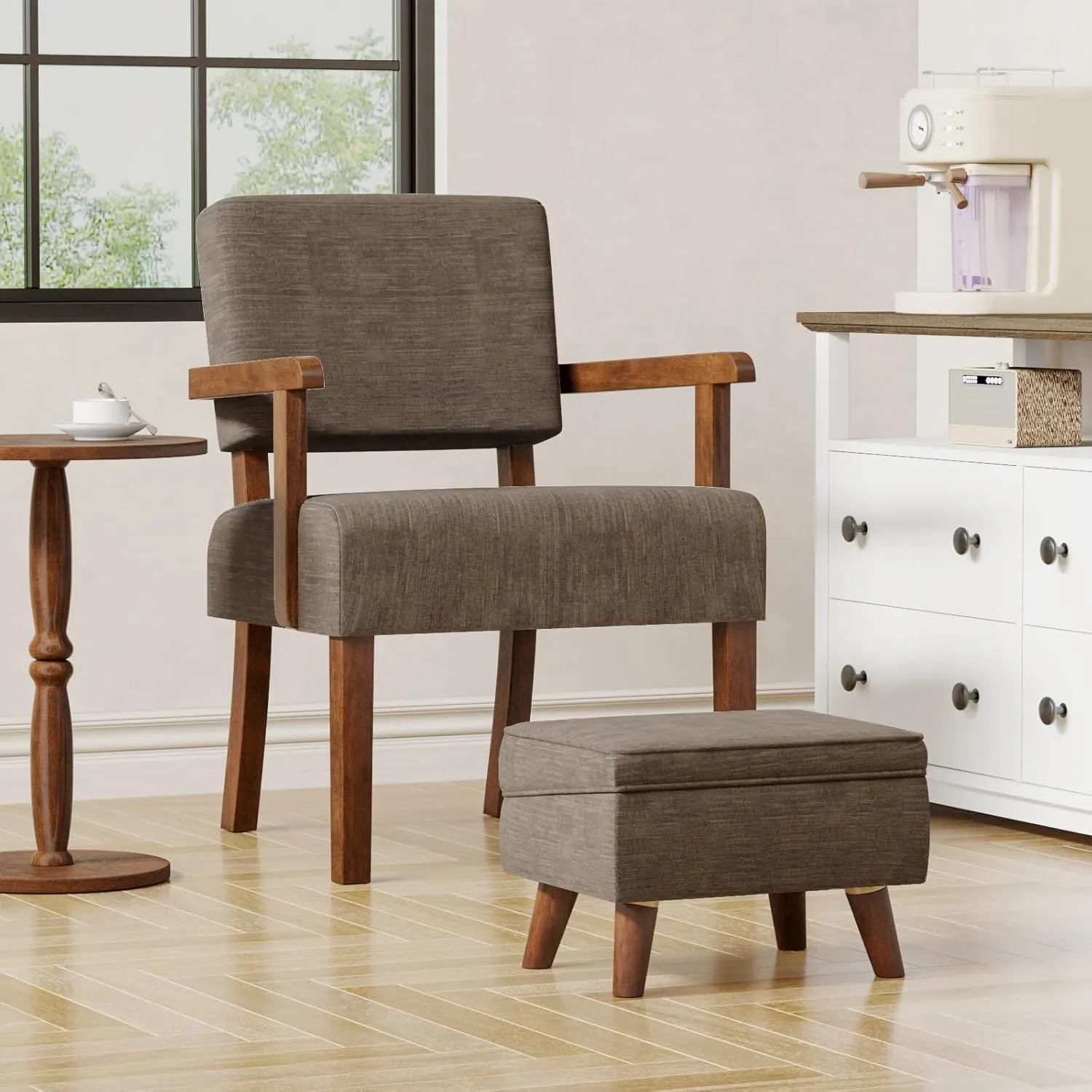 Accent Chair Set of 2 with Table, Living Room Chairs with Soft Seat & Armrests for Living Room Bedroom Reading Room Waiting Room (Brown), (AC01)