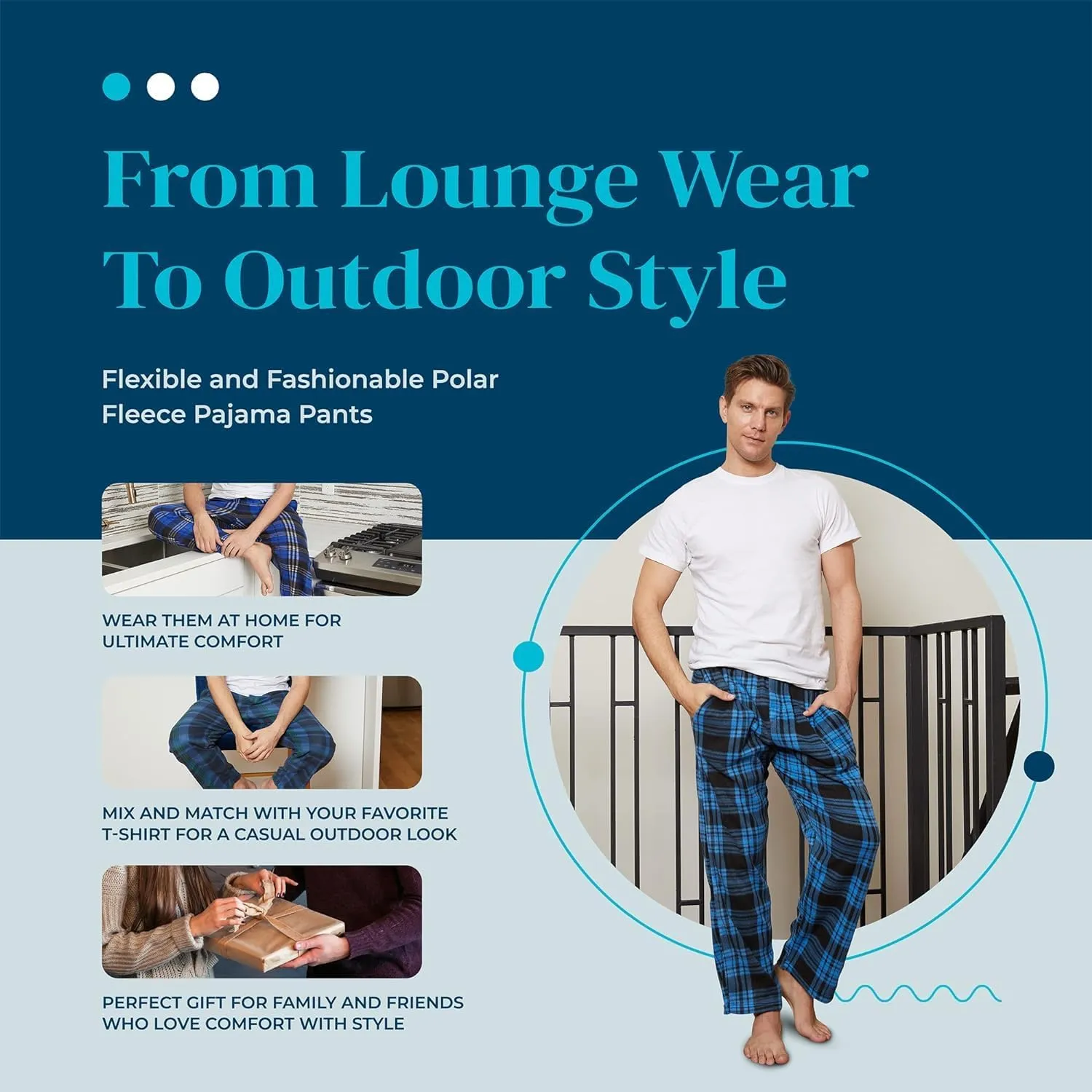 Active Club 3 Pack Mens Fleece Pajama Pants - Plaid Lounge Bottoms with Pockets (S- 3X)