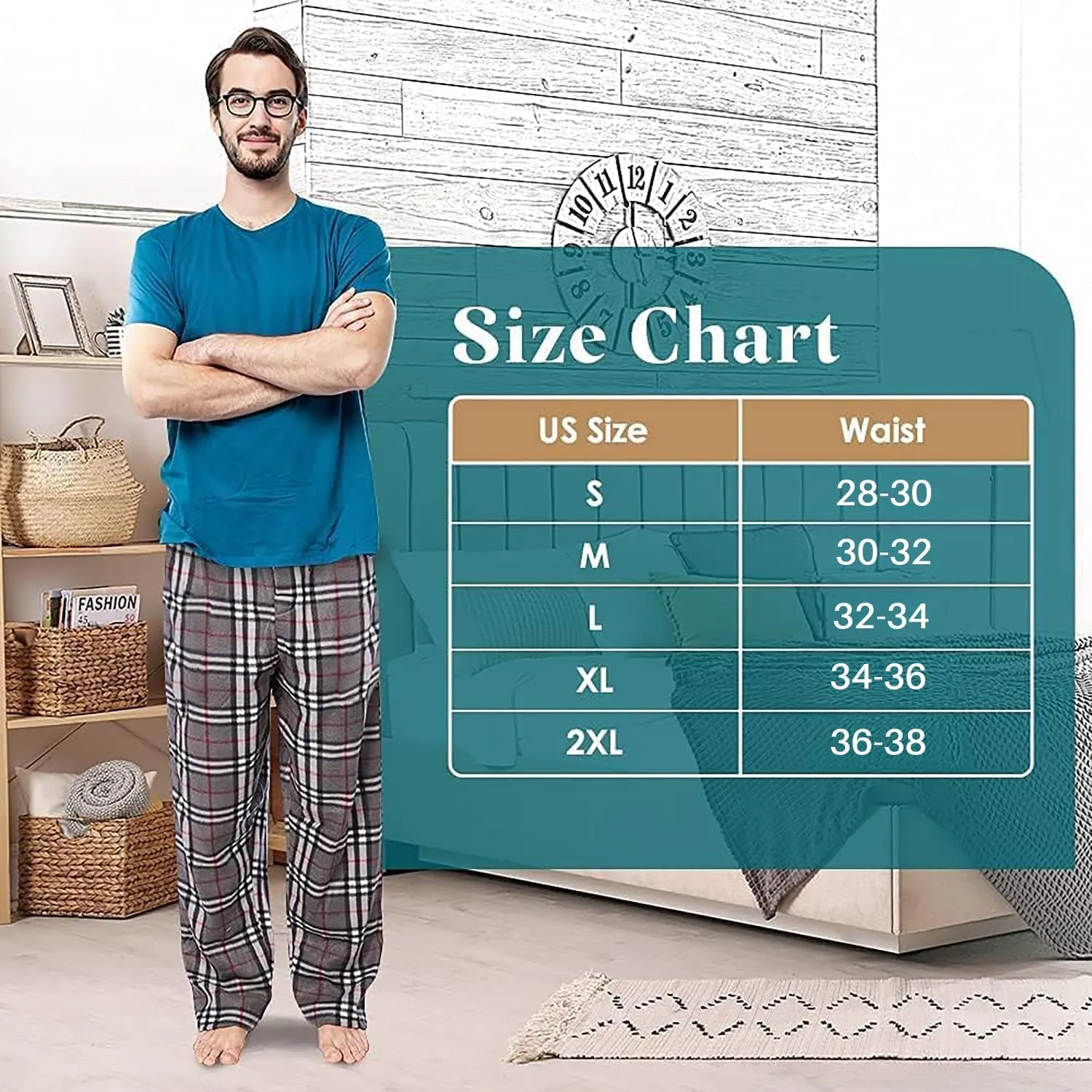 Active Club 3 Pack Mens Fleece Pajama Pants - Plaid Lounge Bottoms with Pockets (S- 3X)