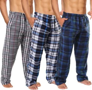 Active Club 3 Pack Mens Fleece Pajama Pants - Plaid Lounge Bottoms with Pockets (S- 3X)
