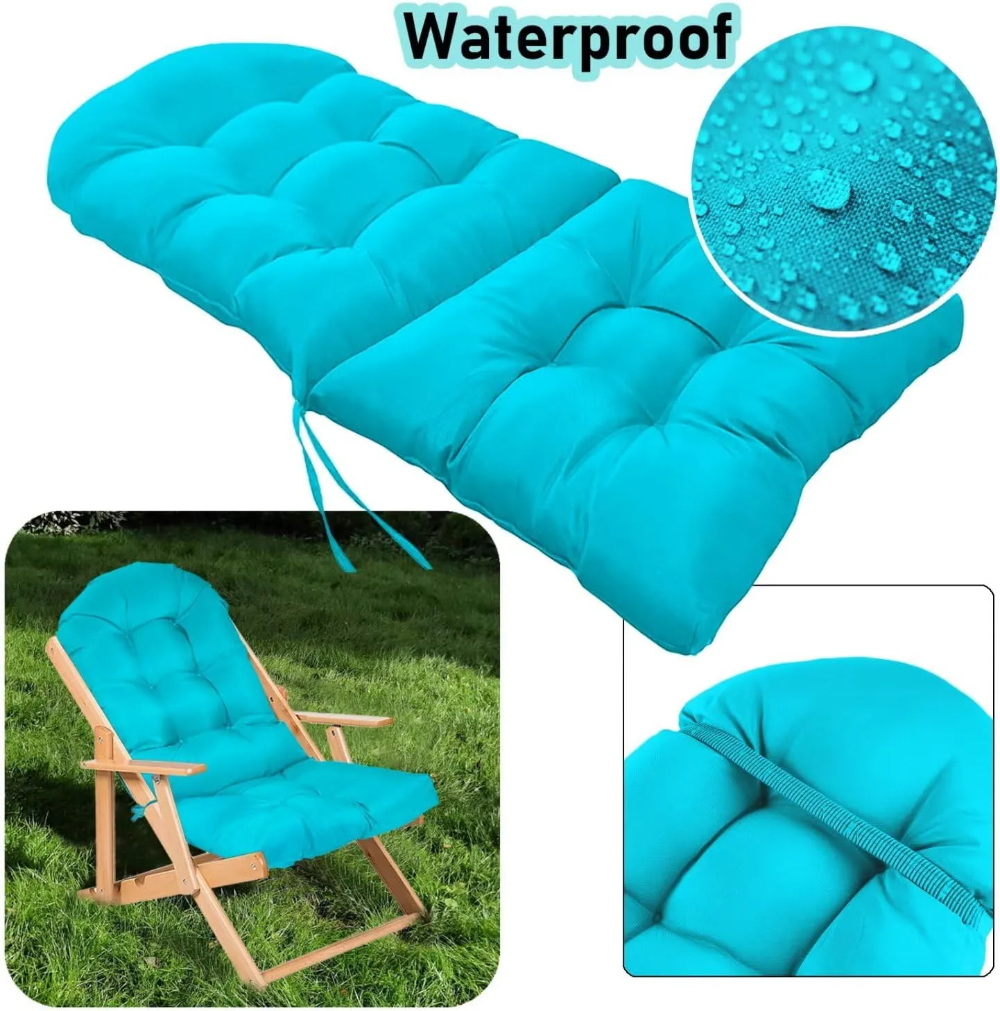 Adirondack Chair Cushion, Rocking Cushions 44x19.4x4 inch, High Back Patio Recliner Cushion of Upper and Lower with Ties, Sunscreen and Fade-Resistant Lake Blue，1