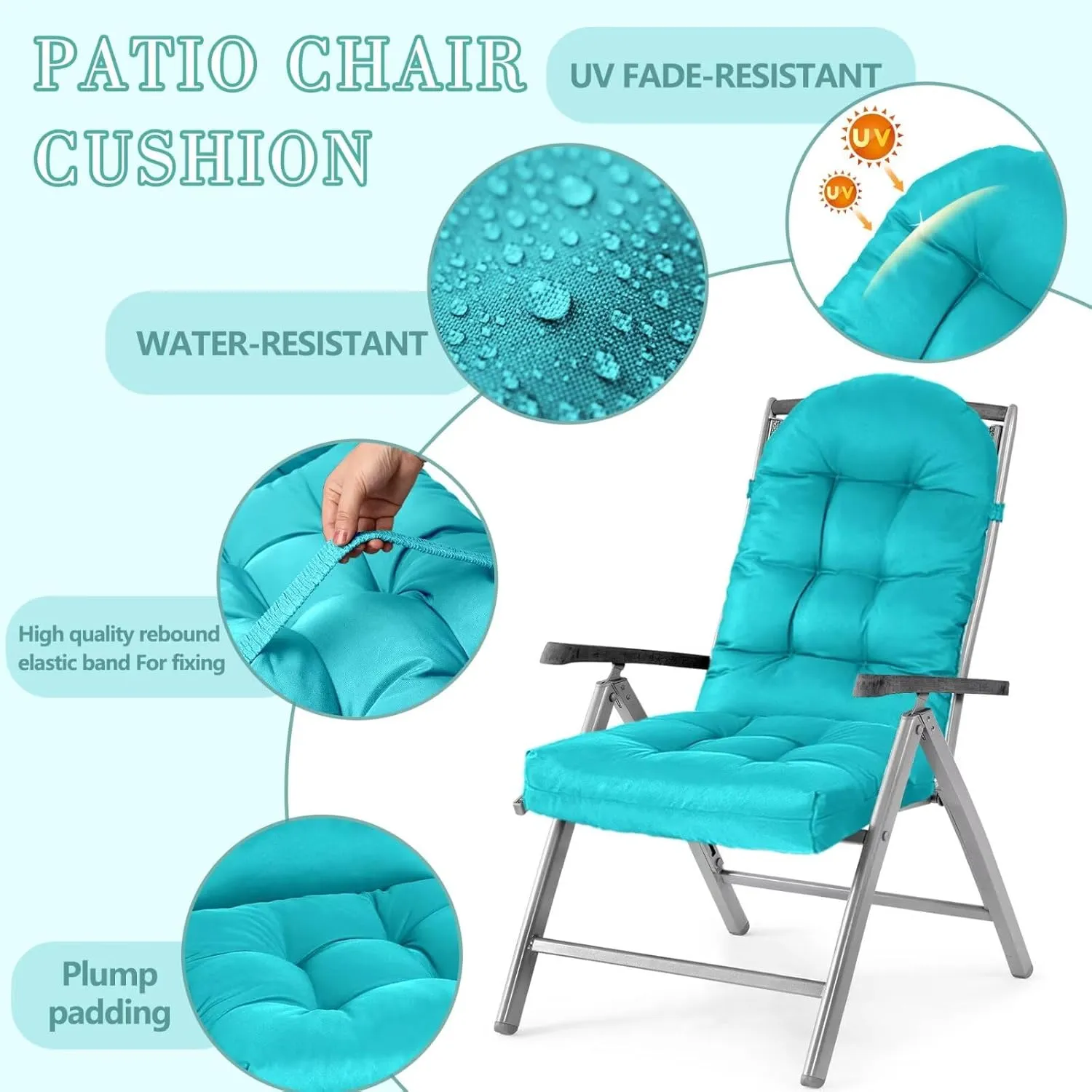 Adirondack Chair Cushion, Rocking Cushions 44x19.4x4 inch, High Back Patio Recliner Cushion of Upper and Lower with Ties, Sunscreen and Fade-Resistant Lake Blue，1