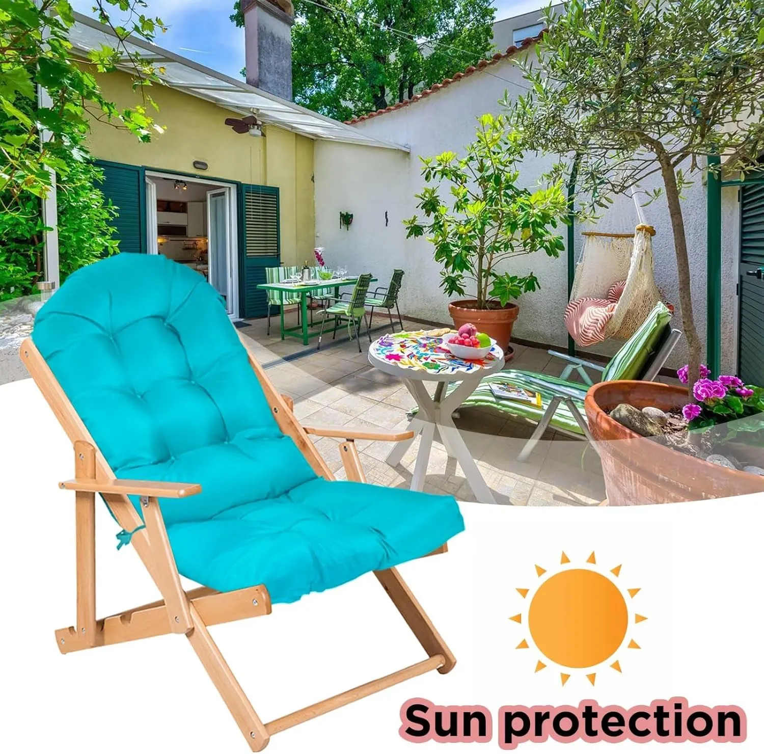 Adirondack Chair Cushion, Rocking Cushions 44x19.4x4 inch, High Back Patio Recliner Cushion of Upper and Lower with Ties, Sunscreen and Fade-Resistant Lake Blue，1