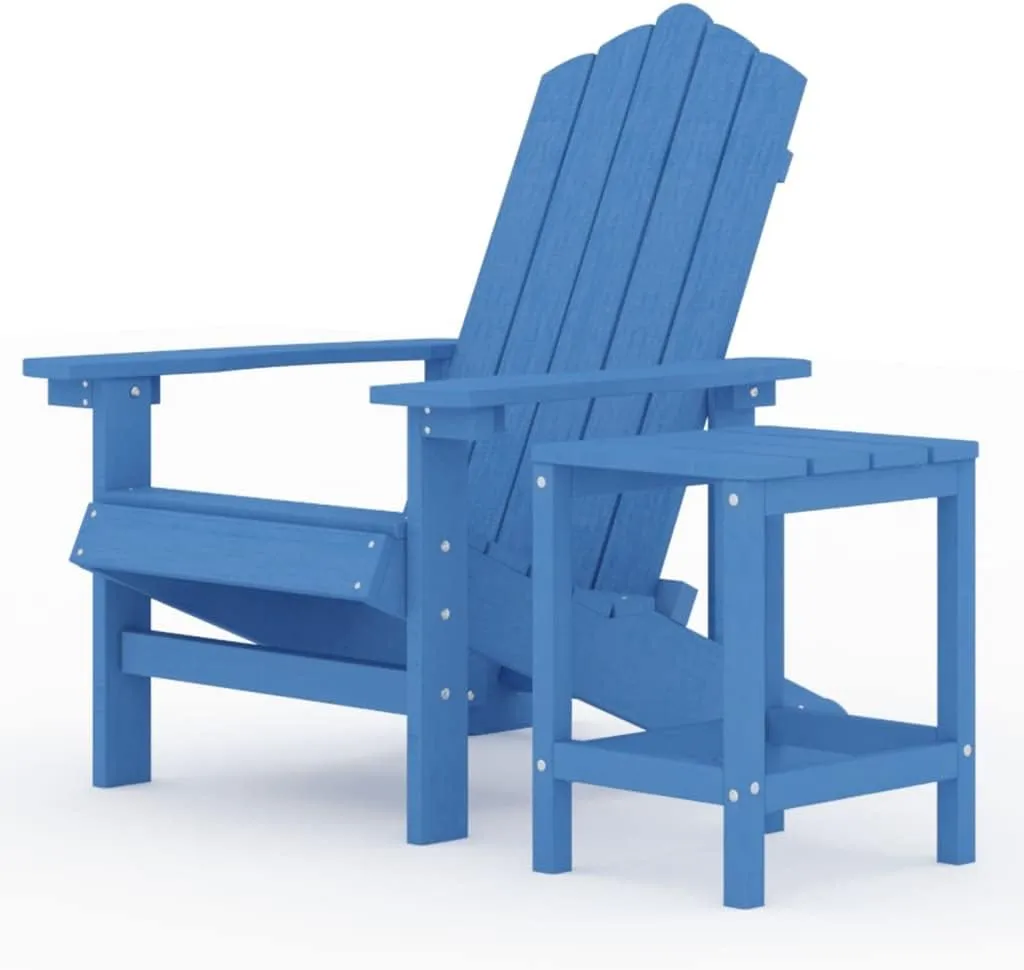 Adirondack Chair with Table HDPE Aqua Blue Outdoor Patio Furniture Set, All-Weather Lounge Chair and Side Table for Garden, Poolside, Backyard Relaxation (Assembly Required)