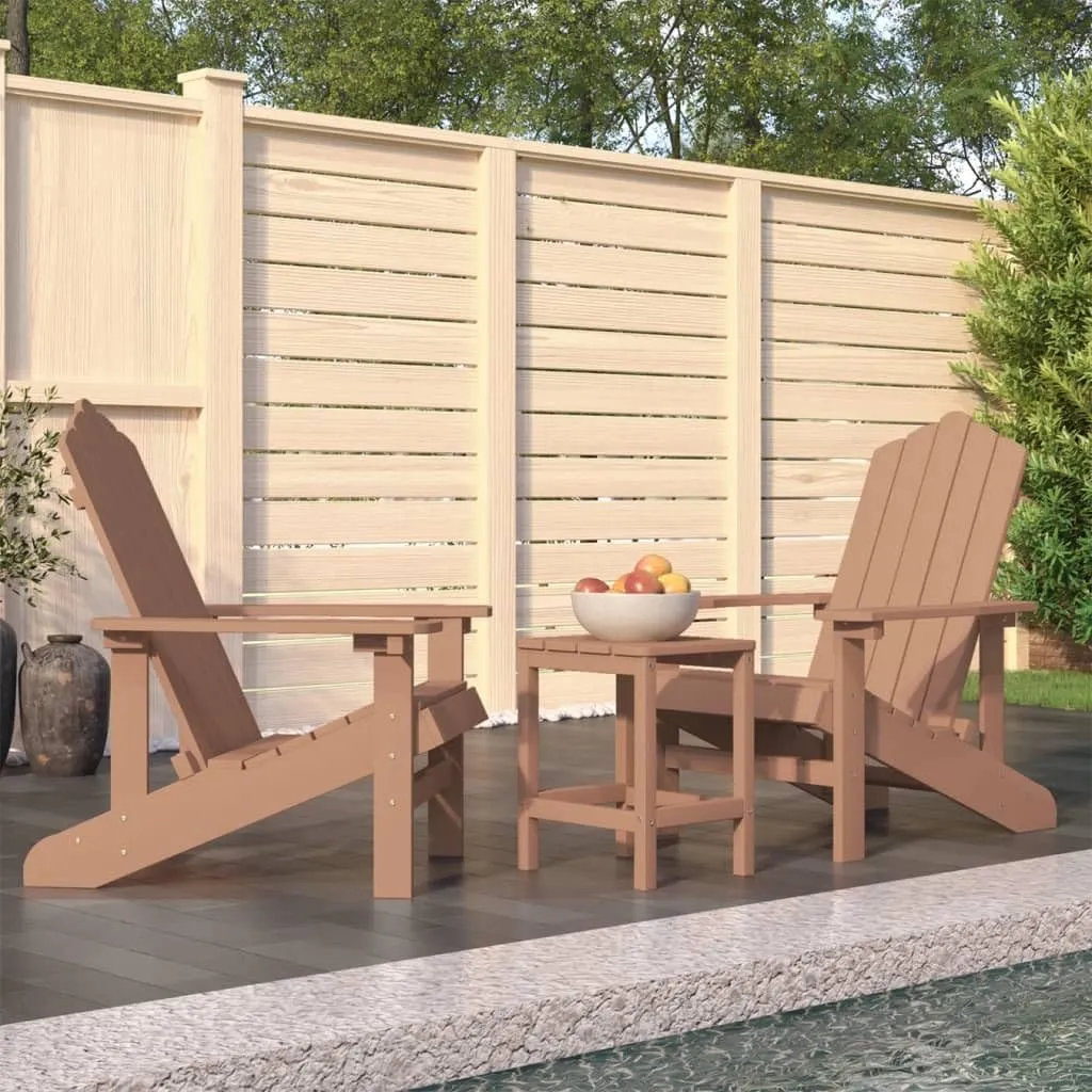 Adirondack Chairs and Table Set Outdoor Patio Furniture HDPE Brown 2 Chairs with Side Table Weather-Resistant Lounge Seating for Garden Backyard Deck