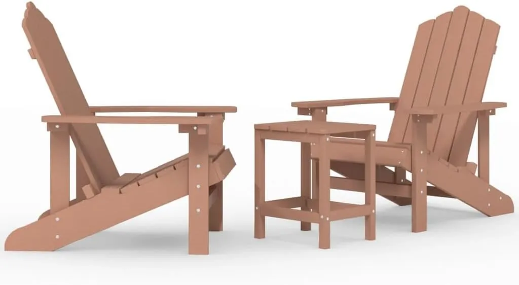 Adirondack Chairs and Table Set Outdoor Patio Furniture HDPE Brown 2 Chairs with Side Table Weather-Resistant Lounge Seating for Garden Backyard Deck