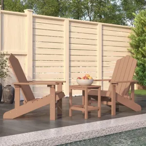 Adirondack Chairs and Table Set Outdoor Patio Furniture HDPE Brown 2 Chairs with Side Table Weather-Resistant Lounge Seating for Garden Backyard Deck