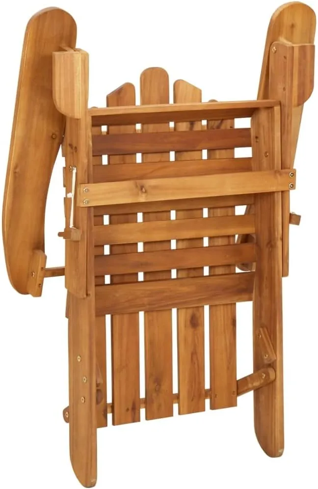 Adirondack Patio Chair with Cream Cushions Solid Acacia Wood Foldable Outdoor Lounge Chair for Poolside, Beach, Garden, Deck Furniture