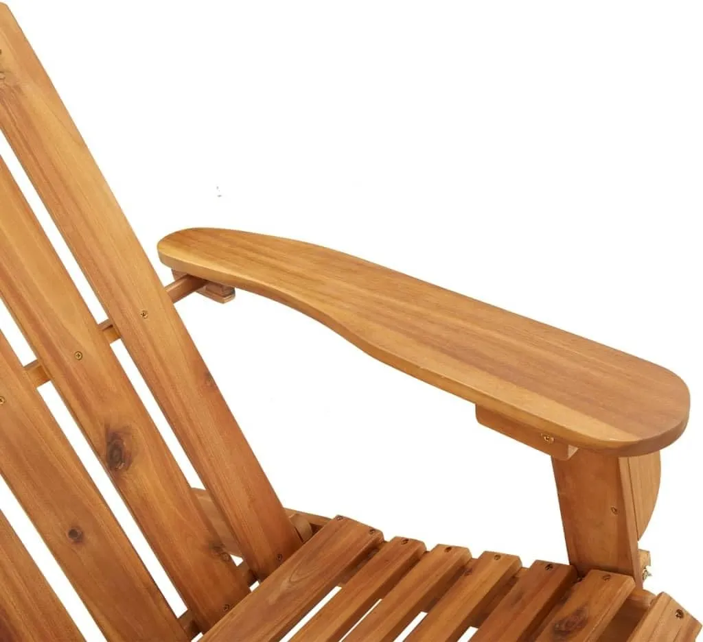Adirondack Patio Chair with Cream Cushions Solid Acacia Wood Foldable Outdoor Lounge Chair for Poolside, Beach, Garden, Deck Furniture
