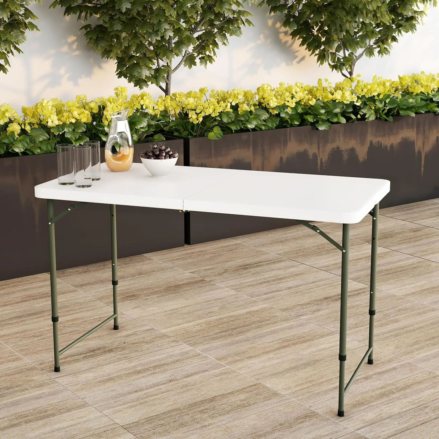 Adjustable Folding Table - Portable 4-Foot Plastic Utility Tabletop with 2 Height Settings - Indoor and Outdoor Seating by Lavish Home (White)