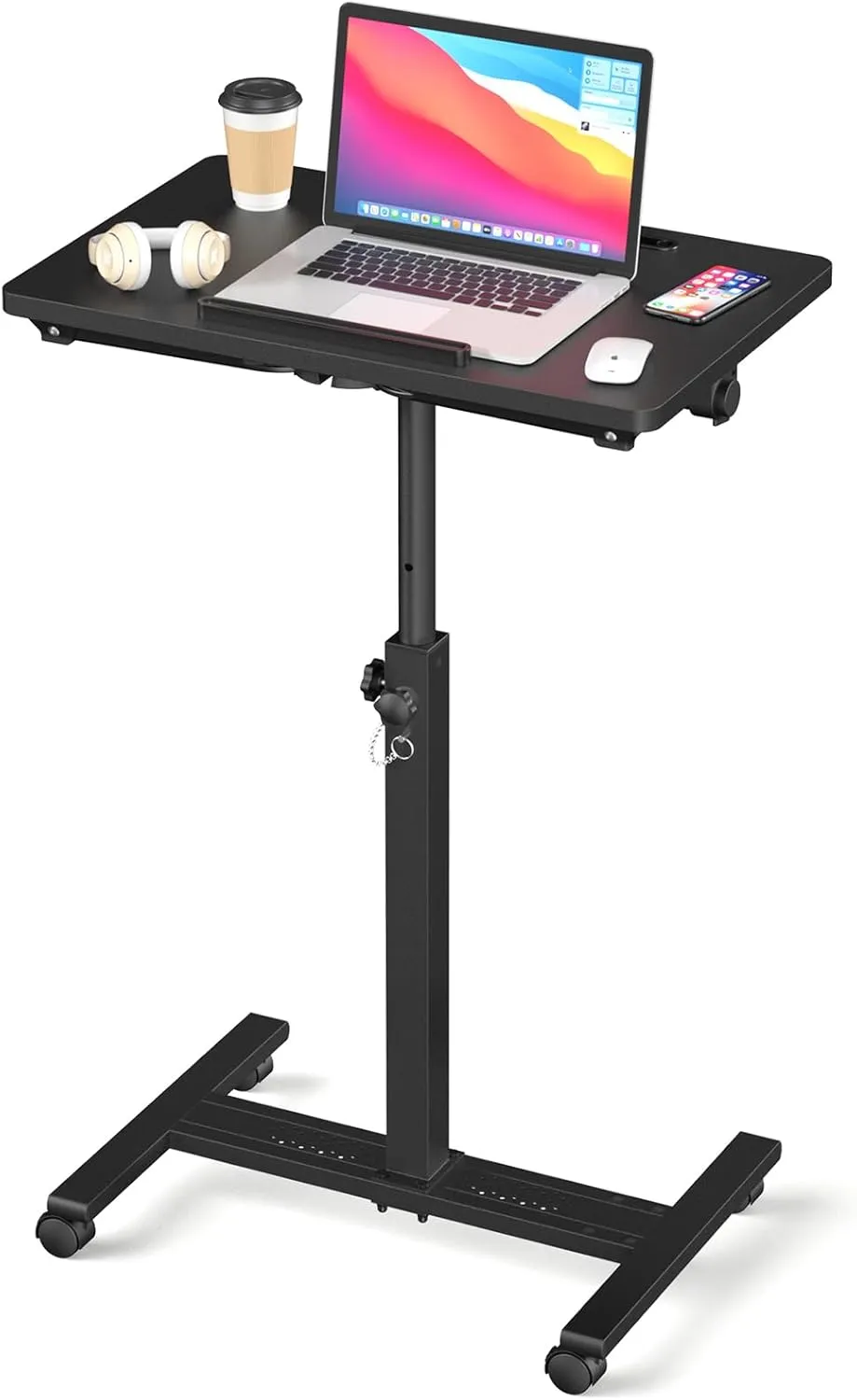 Adjustable Overbed Bedside Table, Hospital Bed Table with Wheels, Portable Rolling Desk, Mobile Small Standing Desk, Rolling Laptop Stand, Computer Cart